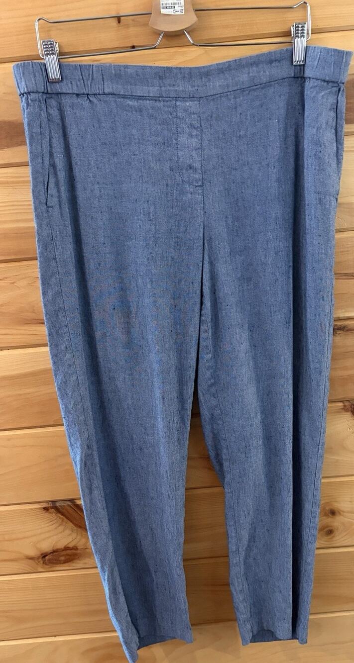 J Jill Linen Stretch Crop Pants Chambray Sz L Resort Wear Beach Vacation Casual